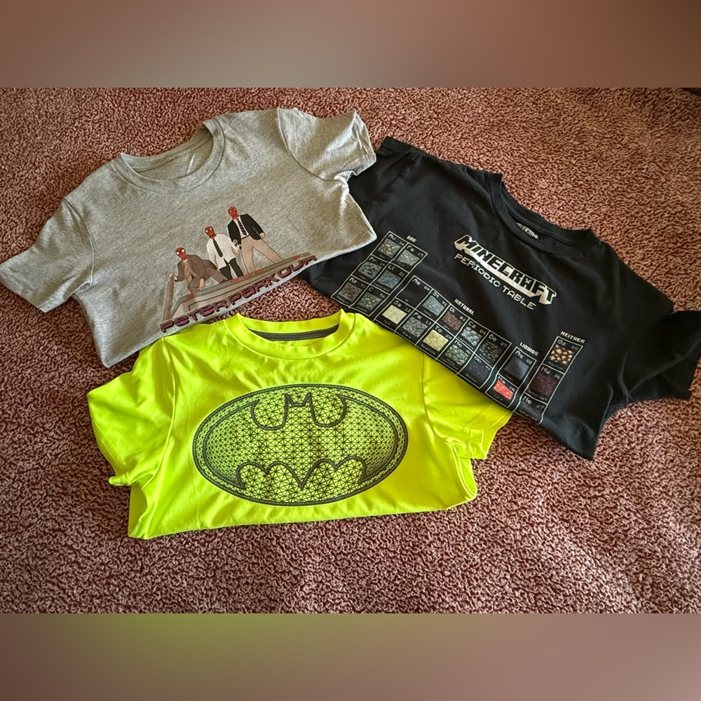 Lot of 3 Boys Medium Spiderman/The Office-Inspired, Minecraft & Batman T-Shirts